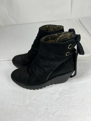 Fly London Yama Women’s Suede Ankle Boots Wedge Size EU 37 Black 6.5 - Image 1 of 4