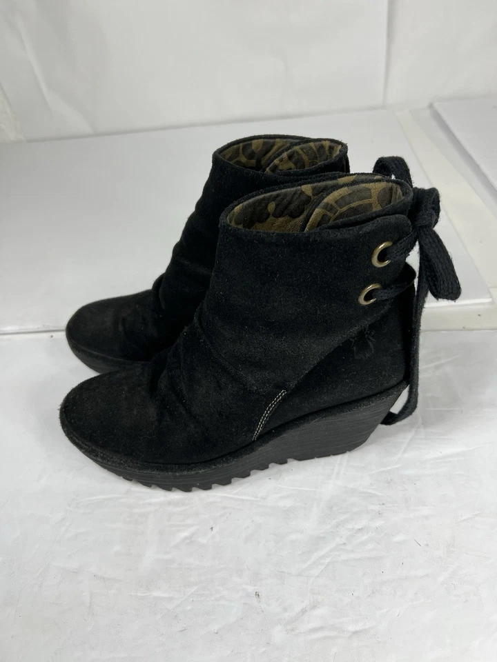 Fly London Yama Mujer Gamuza Botines Cuña Talla EU 37 Negro 6.5 Foto 1 de 4