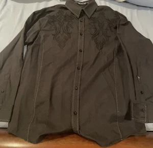 Men's Buckle Roar Embroidered Design Black Long Sleeve Button Down Shirt Size XL - Picture 1 of 3
