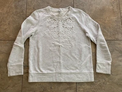 Moletom feminino J Crew cinza claro médio bordado floral recorte flores - Imagem 1 de 4