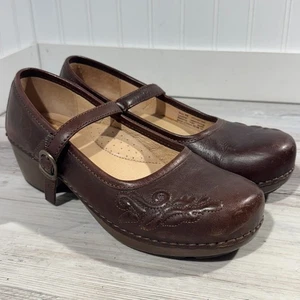 Dansko Savannah braun Mary Jane Clogs Gr. 40 US 9-9,5 Blumen bestickt Boho EUC - Bild 1 von 13