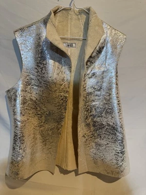 Metro7 Imitación Vellón Forrado Plateado Metálico Chaleco Talla M Arte Festival Boho Chic Foto 1 de 4