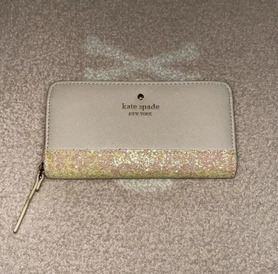 Kate Spade Ivory Greta Court Neda Zip Around Wallet NWOT Two Tone W/ Glitter - Image 1 of 4