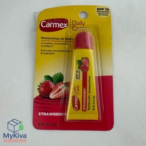 Bálsamo labial Carmex Daily Care fresa FPS15 0,35 oz tubo paquete sellado - Imagen 1 de 5