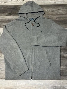 Vintage Polo Ralph Lauren Full Zip Dark Gray Pony Hoodie L - Picture 1 of 7