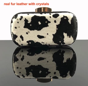 Blingustyle Swarovski Elements Crystal with Fur Leather Lady Evening Clutch Bag  - Picture 1 of 11