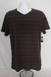 NEW Mens Top T Shirt Size 2XL Short Sleeve V Neck Casual Tee XXL Gray Striped - Picture 1 of 2
