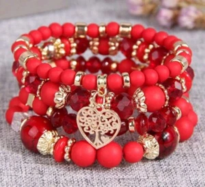 X 4 Bracelets séparables, Elastique, Coeur, Rouge, Neuf - Imagen 1 de 1