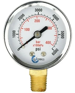 2" Pressure Gauge - Chrome Plated Steel Case, 1/4" NPT, Lower Mnt. 6000 PSI - Picture 1 of 4