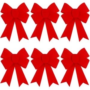 6PCS Large Christmas Bows 11"x8" PVC Velvet for Wreath Xmas Tree Decor - Picture 1 of 7