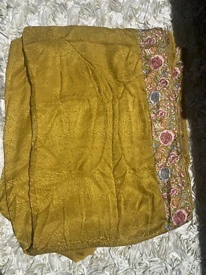 NWT Simaaya Mustard Yellow Mauve Rose Embroidered Silk Saree - Image 1 of 4