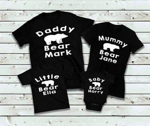 Personalised Matching Family Daddy Mummy Little Bear T-shirt or Baby Vest Cotton - Picture 1 of 10