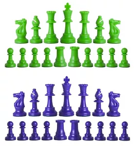 Piezas de ajedrez triple ponderadas Staunton - juego completo 34 verde neón y azul real - Imagen 1 de 3