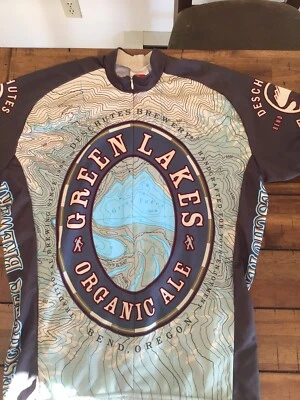Camiseta World Jerseys masculina tamanho M bicicleta manga curta logotipo cerveja Green Lakes Ale - Imagem 1 de 3