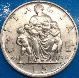 5 Lire 1936 Italy silver light Patina - Picture 1 of 7