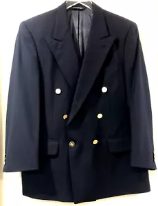 Vintage Burberry 42R Wool Navy Blue Gold Button Double Breasted Jacket Blazer - Picture 1 of 10