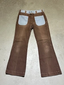 Vintage 1970s Brown Blue High Rise HillBilly Bell Bottom Jeans See Measurements - Picture 1 of 7