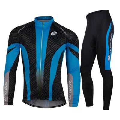 ZEROBIKE Herren Atmungsaktiv Thermo Sport Jacke Fahrradtrikot & Radlerhose Langarm Blau