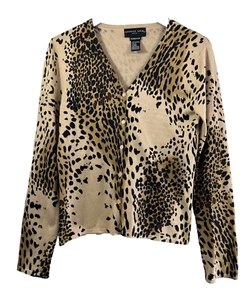 Cardigan AUGUST SILK elasticizzato stampa animalier misto seta marrone manica lunga taglia S - Foto 1 di 11