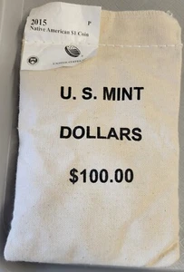 2015-P Native American 1 Dollar Coins.  100 Coins Unopened Sewn Bag.  - Picture 1 of 2