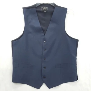 Jos A Bank Traveler Vest Waistcoat Mens Large Blue 100% Wool V-Neck Tailored Fit - Picture 1 of 10