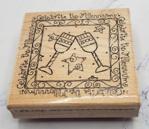 Celebrations Framed Stars and Champagne JRL Design Wood Mounted Rubber Stamp - Picture 1 of 7