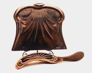 Antique Engraved Copper Scoop & Vintage Wood Brush Crumb Whisk 1920s - Picture 1 of 12