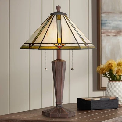 Landford Traditional Tiffany Style Accent Table Lamp 22 1/2" High Bronze Metal - Image 1 of 4