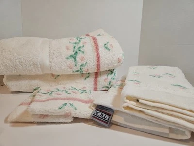 Set Of 6 NOS Utica All Cotton Terrycloth Vtg 1989 2 Towels 2 Face 2 Wash Floral - Image 1 of 4