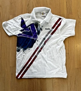 Vintage Diadora 90s Tennis T-Shirt Polo Jersey White Size Mens XL Rare - Picture 1 of 6