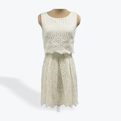 Antonio Melani Dress Size 0 Sleeveless Eyelet Lace Overlay A-Line Ivory - Image 1 of 3