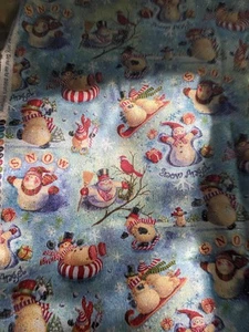 22" X 54" Spring Creative Snowmen Snow Angels GLITTERY  Christmas  Cotton Fabric - Picture 1 of 4