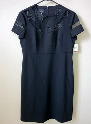 Vestido Donna Morgan Negro Elástico Crepé Cuello Redondo Manga Corta Talla 8 EE. UU. Foto 1 de 3