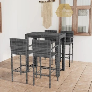Outdoor Bar Set 5 Piece with Armrest Poly Rattan Grey Garden Furniture vidaXL - Picture 1 of 12