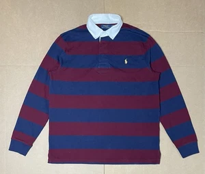 Polo Ralph Lauren Men’s L Burgundy Navy Striped Rugby Long Sleeve - Picture 1 of 6