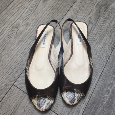 L.K. Bennett London Serpiente Estampado Patente Eslinga Peep Toe Planos EU 39 / UK 6 Foto 1 de 4