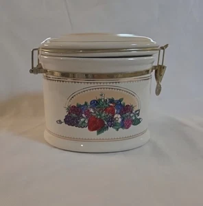 Vintage Knotts Berry Farm Foods Keramik Kanister mit Metall Klemmdeckel Früchte - Bild 1 von 8