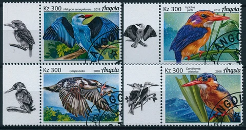 Angola 2019 CTO Birds on Stamps Kingfishers Kingfisher 4v Set Cover
