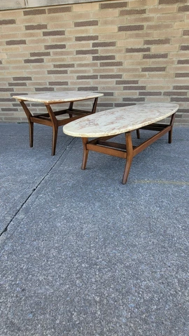 Mid Century Modern Italian Marble Coffee Table and Side Cover