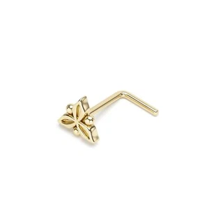 Borchie naso a forma di L fiore oro giallo 14K, gioielli setto, orecchini a borchie - Foto 1 di 4