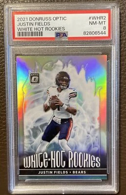 2021 Optic White Hot Rookies Holo Justin Fields Bears PSA 8 - Image 1 of 2