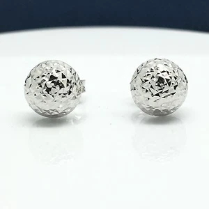 18K Solid White Gold Half Ball Stud Earrings 1.50 Grams - Picture 1 of 5