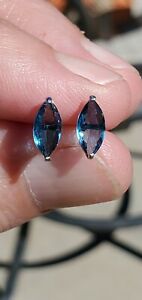 Blue Zircon Marquise Cut Stud Earrings 14kt Solid White Gold