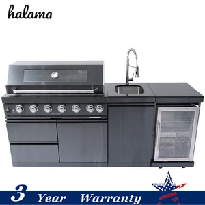 Stainless-Steel Outdoor Kitchen Island 6 Grill BBQ Refrigerator&Sink w/ Casters - Picture 1 of 19