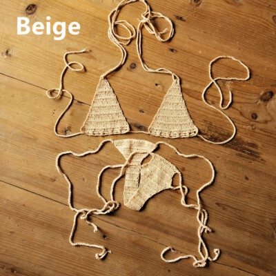 Algodón 13 Colores Crochet Micro Traje de Baño Extremo Mini Sexy Bikini Conjunto Tomar el Sol Foto 1 de 3