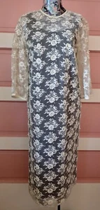 VTG ORIGINAL BEADED, PEARL LACE DRESS. W/ BLACK SLIP. W's 38" BUST. 1 OF A KIND - Picture 1 of 12