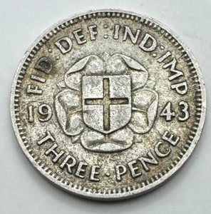 1943 Silver .500 Great Britain Three Pence - English 3 Pence - 3P - Ships Free - Picture 1 of 4