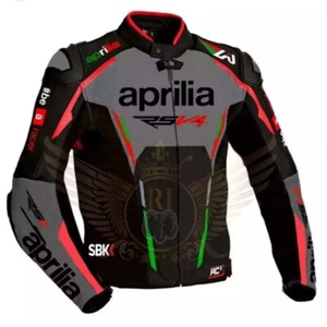 Three Tone Men Aprilia Racing Motorbike Leather Jacket, Safety Pads Biker Jacket - Picture 1 of 6