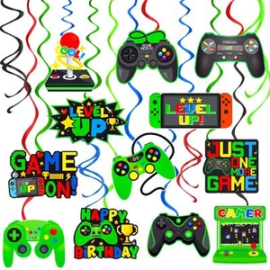 Green Video Game Hanging Swirls 20Pcs Gamer Birthday Party Decorations Game O... - Picture 1 of 7