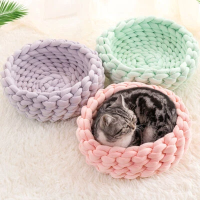 Cotton Donut Pet Dog Cat Bed Plush Soft Warm Calming Sleeping Bed Round Nest Bed - Image 1 of 4